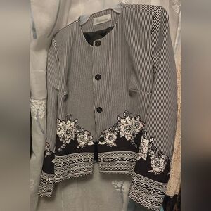 Striped Black and White Floral Women's Blazer